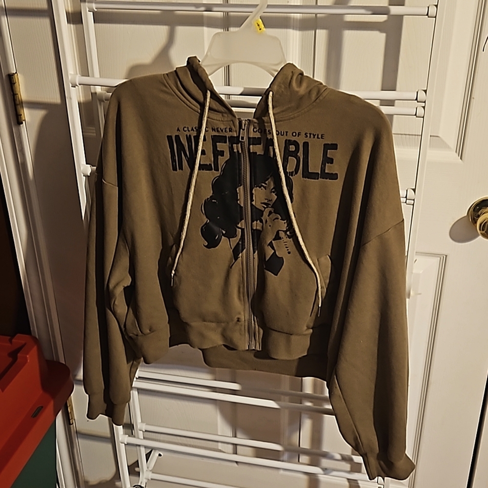 ROMWE PUNK Letter and Figure Graphic Drop Shoulder Zip Up Hoodie